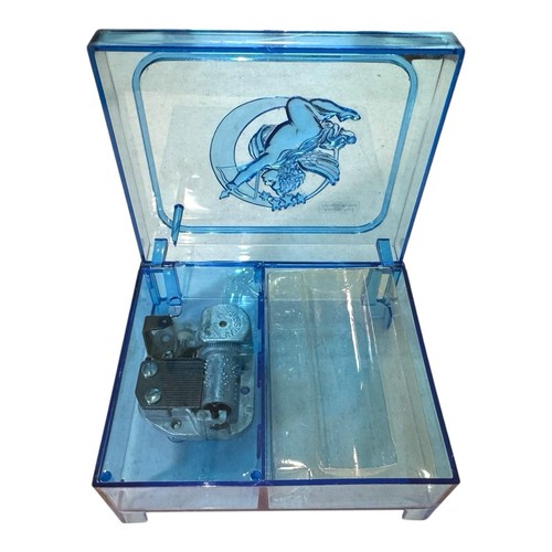 RARE Vintage 1960s Swisstone Japan Music Jewelry Box - Clear Blue - Cupid, Plays - Picture 7 of 10
