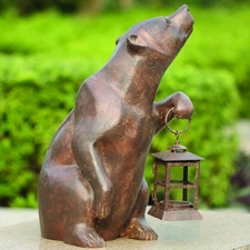 SPI Home 32435 Bear with Lantern Sculpture