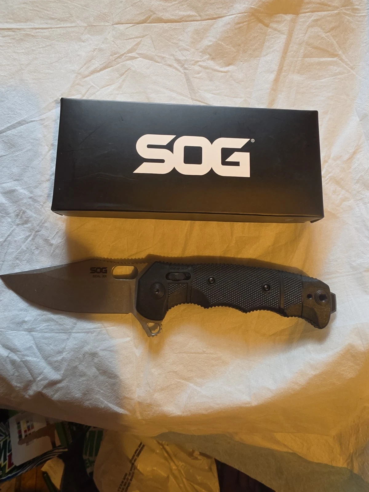 SOG SEAL XR Lock Folding Knife 4"Clip Point Blade Stone Washed Blade Black Handl - product detail image 6