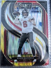 2024 Panini Select - Premier Level Baker Mayfield #108 Red & Yellow Shock Prizm