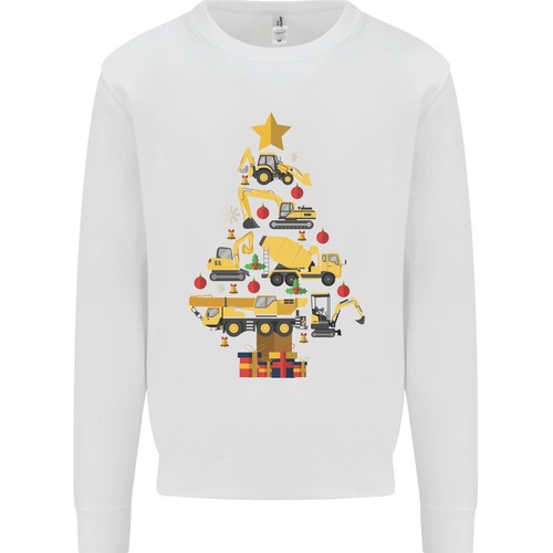 Construction Christmas Tree Digger Lorry Crane Kids Sweatshirt Jumper - Picture 2 of 33