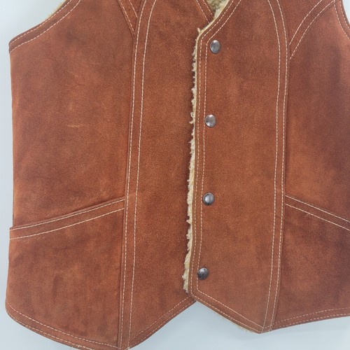 Vintage echt Wildleder Sherpa gefüttert Rindsleder Weste rostfarben Größe M - Bild 7 von 14