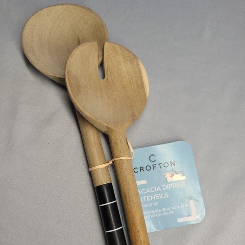 CROFTON COLLECTION ACACIA WOOD UTENSIL SPOON SET Salad Set 12" - Picture 1 of 6