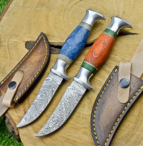 Custom Made LOT OF 2 PC Damascus Steel skinning knives, hunting knives, SN-4041
