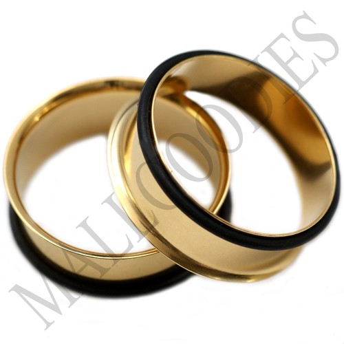 V043 Single Flare Gold Steel Flesh Tunnels Earlets Ear Plugs Gauges 10G to 2" - Picture 24 of 26