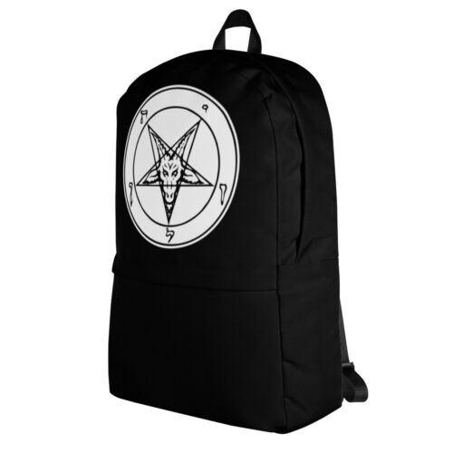 White Solid Sigil of Baphomet Church of Satan Pentagram Backpack School Bag - Picture 3 of 5
