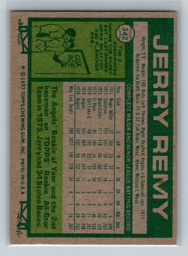 1977 Topps Set Break Jerry Remy #342 California Angels - Picture 2 of 2