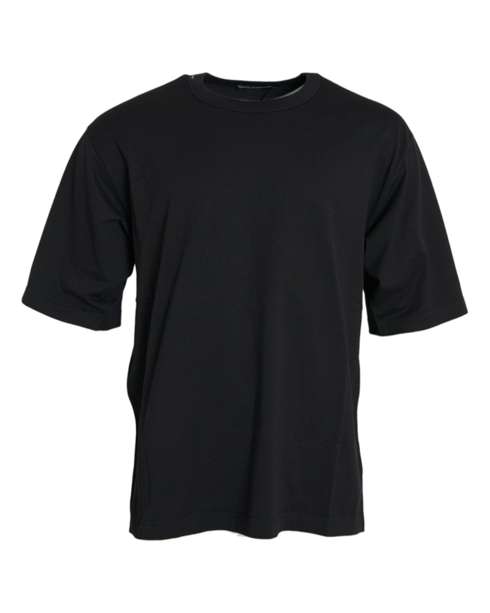 DOLCE & GABBANA ビークラウンロゴブラックコットン半袖Tシャツ Luxury T-shirt for men - Dolce&Gabbana black T-shirt with