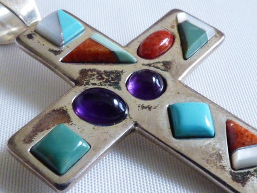 Jay King Mine Finds DTR Sterling Silver 925 Gem stones Modern cross Pendant - Picture 3 of 6