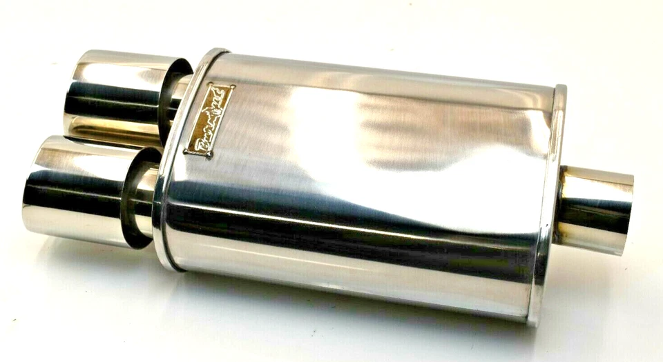 Silenciador de escape ovalado pulido con bloqueo giratorio doble pared doble punta inclinada Audi BMW Foto 4 de 4