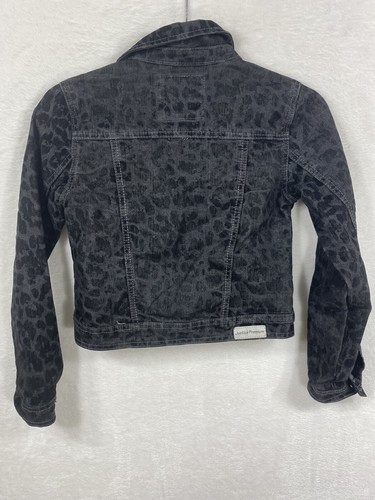 JUSTICE GIRLS BLACK & GREY LEOPARD DENIM JACKET FRONT BUTTONS EUC SZ 12 - Picture 4 of 10