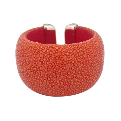 40 mm Padded Leather Tangerine 925 Silver Yellow Rhodium White Zircon - Picture 3 of 3
