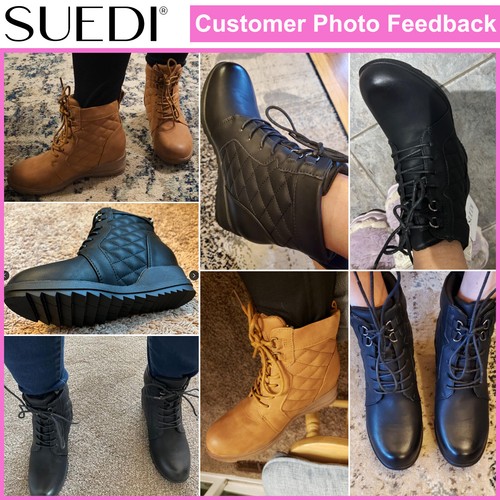 SUEDI Women's Dressy Wedge Boots Water Resistant Quilted Lace Up Ankle Booties - Picture 2 of 33