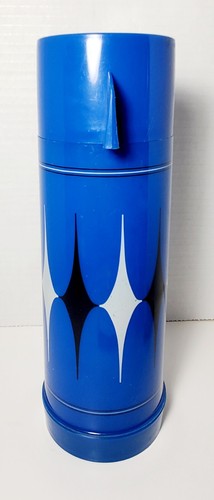 Vintage Aladdin Pint Thermos Royal Blue with Black White Diamond Design MCM 10"H - Bild 5 von 19