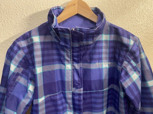 Columbia Plaid Jacket Parka OutGrown OmniTech BugaBoo Blue Unisex Juniors Sz L - Picture 2 of 12