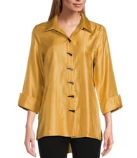 NEW Multiples Gold Lagenlook Artsy Blouse Petite Small PS