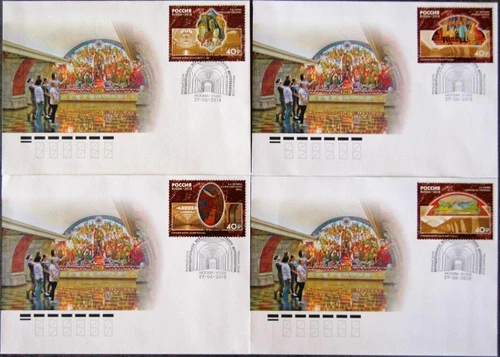 RUSSIA RUSSIA 2018 2584-87 Monumental Art Moscow Metro Subway Art FDC