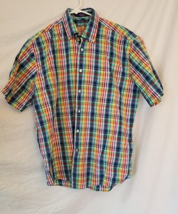 Men-039-s-Alan-Flusser-Short-Sleeve-Colorful-Plaid-Shirt-Medium