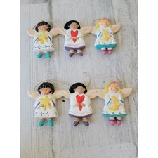 Folk art children Angel cherub heart moon set Xmas decor