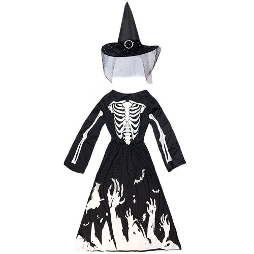 Luminous Skeleton Witches Witch Fancy Dress Halloween Cosplay Party Kids Costume - Picture 5 of 12