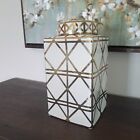 Art Decor Geometric Design Gold And White Ceramic Jar With Lid