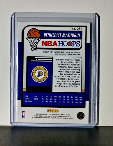 Bennedict Mathurin 2023-24 Panini Premium Stock NBA Hoops #254 Card Pacers - Picture 2 of 2