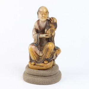 Antique Chinese Shoushan Stone Carving Luohan Statue