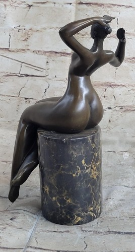 Nude Female Figure Curvy Girl Bronze Metal Sculpture on Marble Base Modern Art - Picture 4 of 10