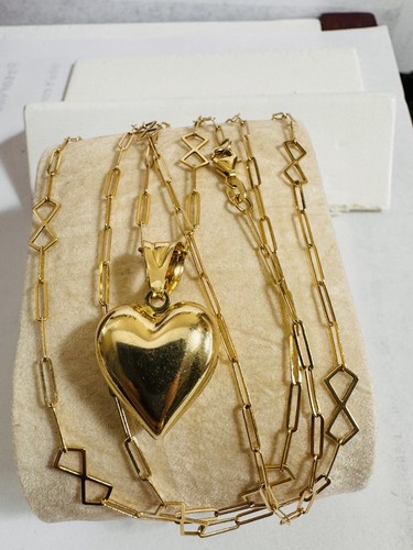 18K 750 Saudi Dubai UAE Fine Genuine Gold Heart Set Necklace 31” Long 3/5mm 7.9g - Picture 13 of 24