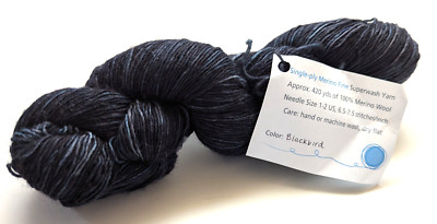 Sunshine Yarns Single Ply Merino Fine Superwash 420 yds/ 100gm Blackbird