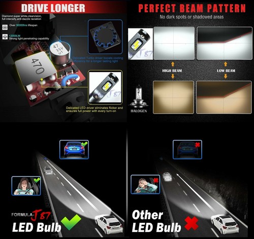 LED Kit G8 100W 9008 H13 6000K White Two Bulbs Head Light Dual High Low Beam Fit - Picture 8 of 12