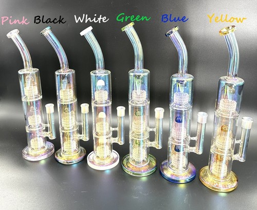 16in Heavy Thick Glass Bong Water Pipe Hookah Bongs with Skull catcher Blue - Picture 6 of 24