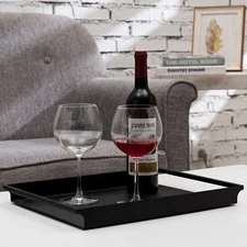 MyGift Vintage Black Metal Decorative Serving Tray with Rounded Cutout Handles