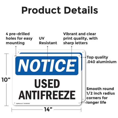 (2 Pack) Used Antifreeze OSHA Notice Sign Decal Metal Plastic - Picture 2 of 22