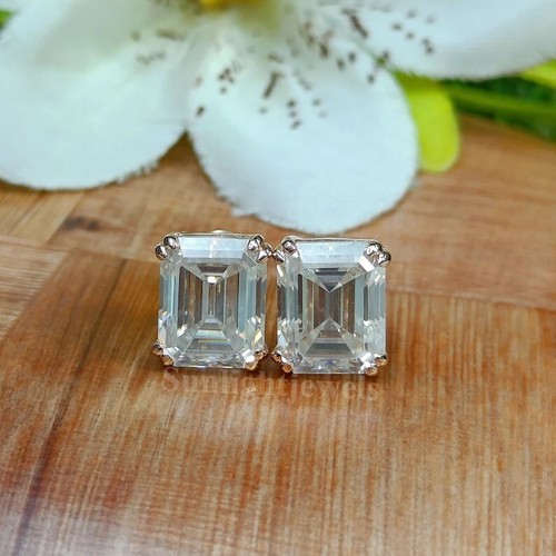 RARE 10.80 Ct Certified Treated Off-White Diamond Solitaire Studs 925 Silver - Picture 1 of 8