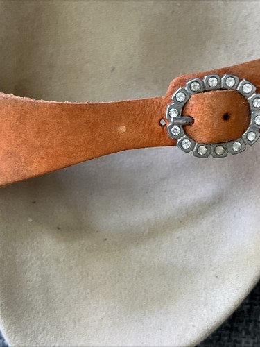 MEPHISTO Idelya Crystal Bling Buckle Slide Sandals Orange Leather Flat 38 - Picture 13 of 13