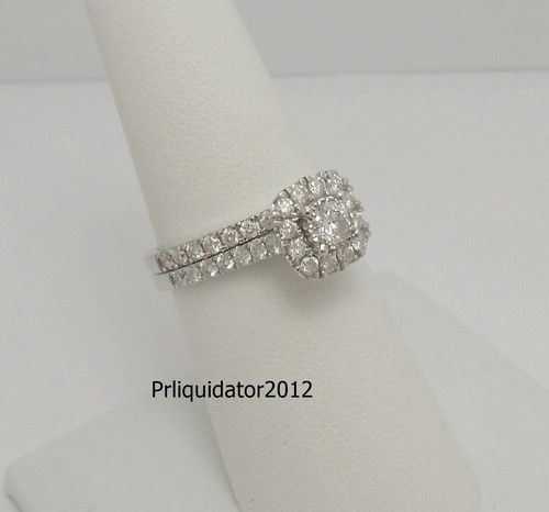 1CT Natural Diamond Halo Frame Engagement Wedding Ring Bridal Set 10K White Gold
