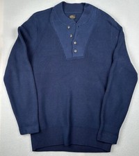 Vintage LL Bean Heavy Wool Blend Knit Navy 4-Button Sweater Mens Large