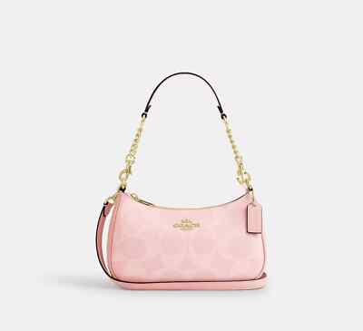 #ad COACH Teri Shoulder Bag In Signature Canvas Powder Pink CAL51 Outlet NEW