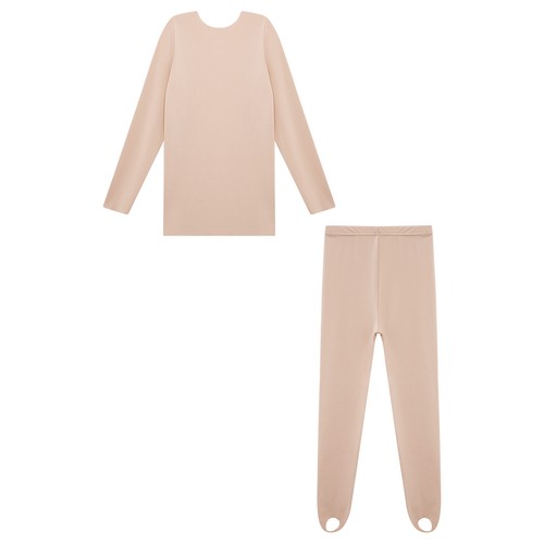Kids Girls Tops With Stirrup Leggings Set Dancewear Warm Up Solid Color Yoga - Picture 10 of 31