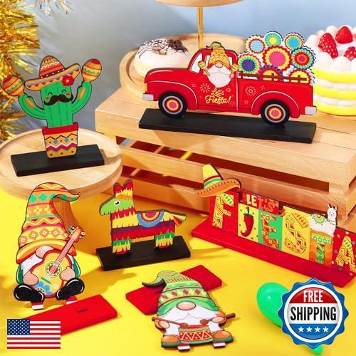 Capoda 6 Pcs Mexican Table Centerpieces Decoration Mexican Fiesta Wooden Cent - Picture 4 of 5