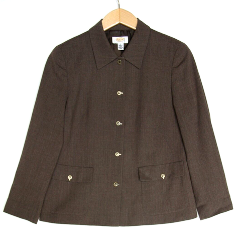 Talbots Woman's 8 Petites Brown Wool Blazer Japan Clasp Old Money Roll Sleeve