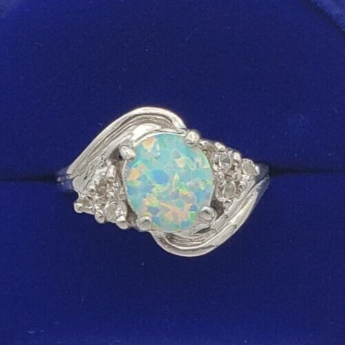 Opal with CZ Accents Sterling Silver Solid Ring S… - image 3