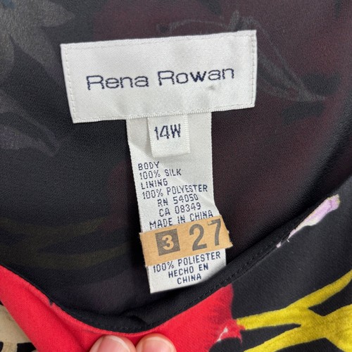 Canotta donna Rena Rowan 14W blusa senza maniche nera multi floreale 100% seta - Foto 4 di 8