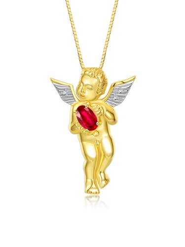 Rylos Guardian Angel Necklace Gemstone & Diamonds, 18" Gold-Plated Silver - Picture 22 of 29
