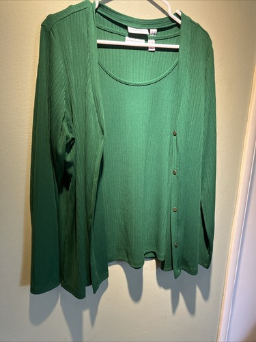 Susan Graver 1x Kleeblatt grün Strickjacke Shell Twin Set Vintage Metallknöpfe - Bild 12 von 15
