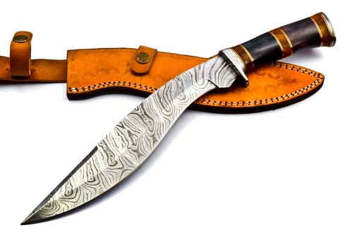 Handmade Damascus Heavy Duty KUKRI Knife Sharp Blade, With Leather Sheath 38cm - Picture 2 of 10