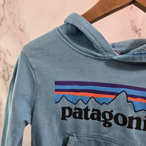 Patagonia Hoodie Sweatshirt Youth Boys XS Blue Pullover Logo - Picture 2 of 15