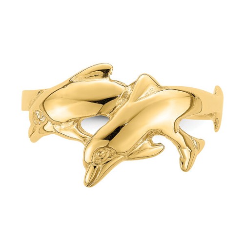 14K Yellow Gold Sea Dolphin Ocean Fish Beach Nautical Ring - Picture 5 of 10