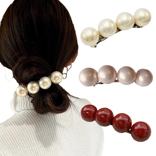 Pearl Hair Clips French Metal Hair Barrettes Hair Snap Clips 3 Pcs Wedding Ha... - Picture 1 of 7